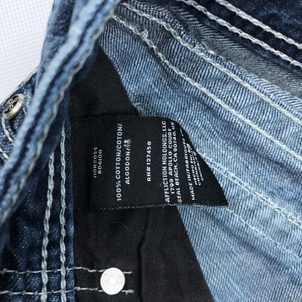 Affliction Premium Blake Jeans Mens 33 Medium Wash Straight Leg Embroidered **
